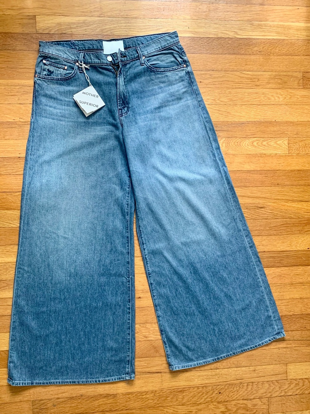 MOTHER Swisher Wide-Leg Jeans in “Off The Beaten Path”.